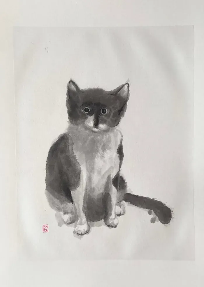 Chat noir assis