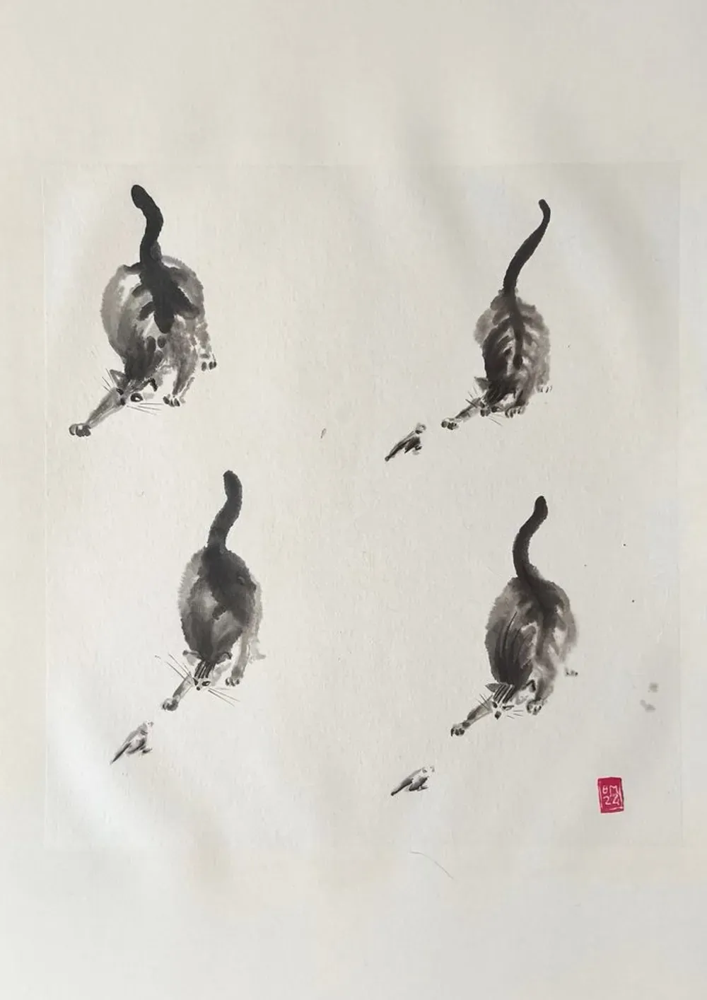 Dessin : Chats et oiseaux