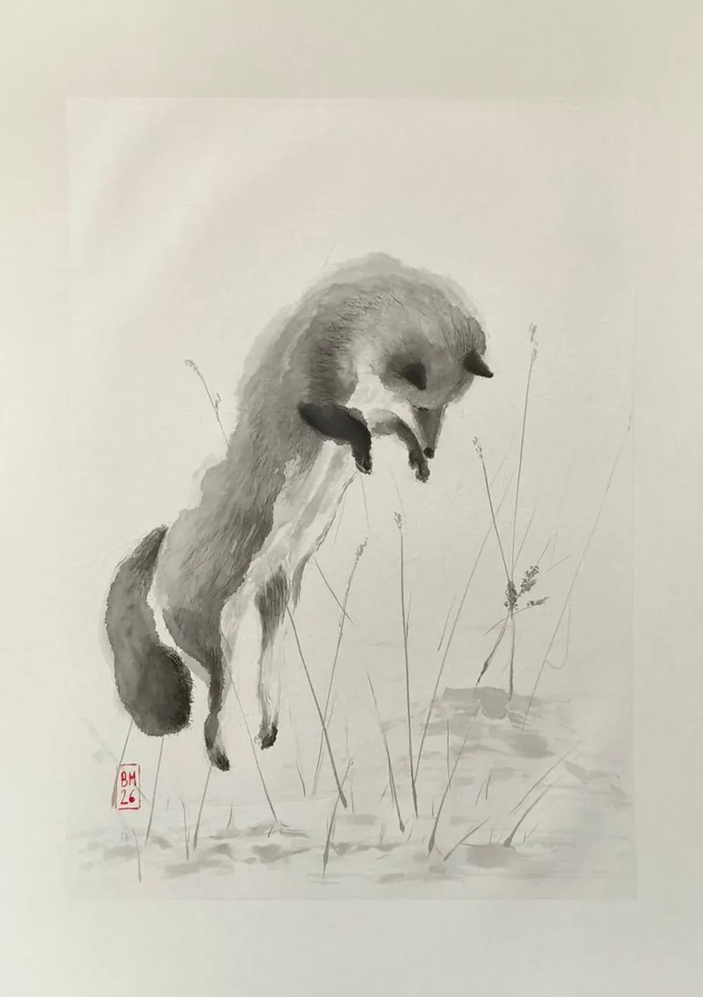 Dessin : Renard bondissant